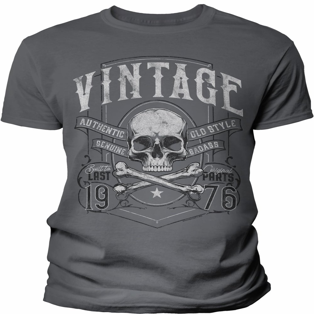1976 Birthday Shirt for Men - Vintage 1976 Genuine Badass Built to Last - 50th Birthday Gift - F/Charcoal-002-4X