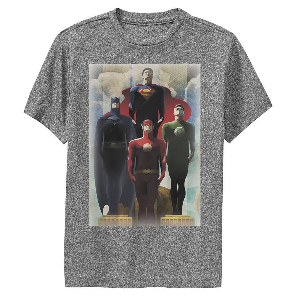 DC Comics Justice League Legends Boys Short Sleeve Tee Shirt, Charcoal Heather, Medium