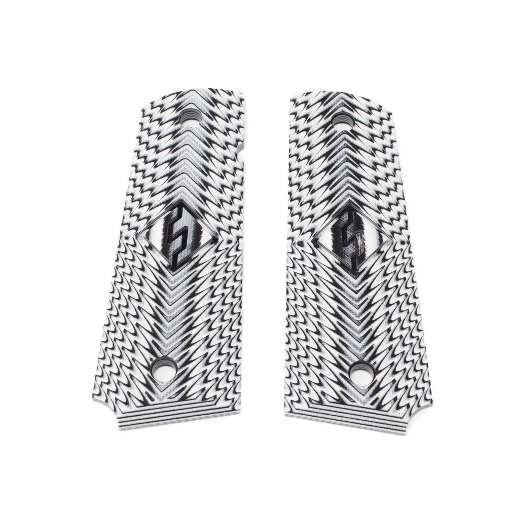 1911 Gov. Size Grips, G-10 White/Black, Fusion Logo (White Starburst)