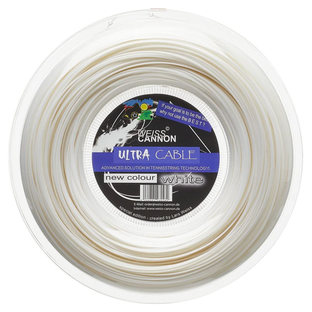 WEISS CANNON Ultra Cable Tennis String - 17L/1.23mm (White) - 660ft - 200m Reel