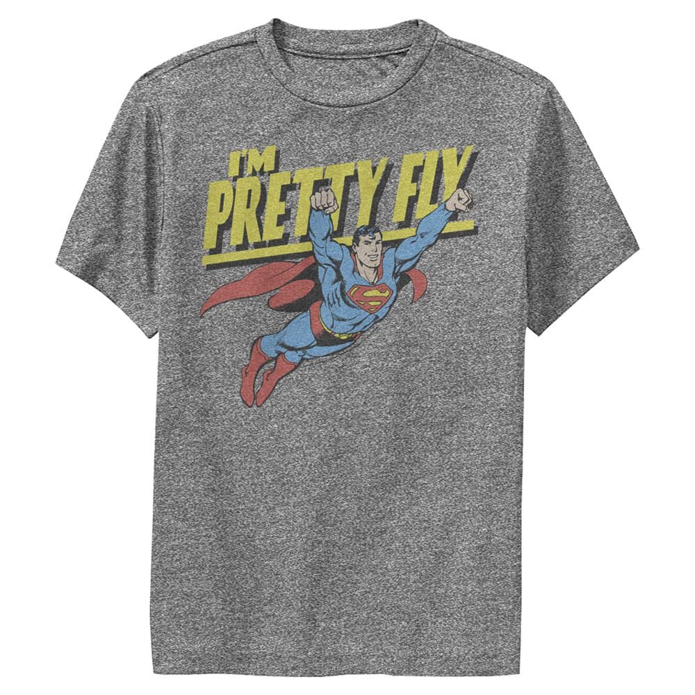 DC Comics Superman Pretty Fly Boys Short Sleeve Tee Shirt, Charcoal Heather, Medium