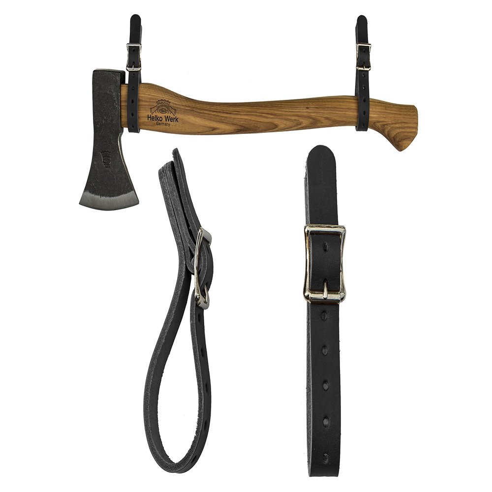 1844 Helko Werk Germany Leather Axe Hangers - Wall Hanging Leather Straps with Adjustable Buckle for Axes, Hatchets, Tools with Handles, for Wall Displays - Made in USA (Axe Hangers Black) #8878ABK