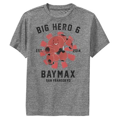 Disney Big Hero 6 Baymax Collegiate Boys Short Sleeve Tee Shirt, Charcoal Heather, X-Large