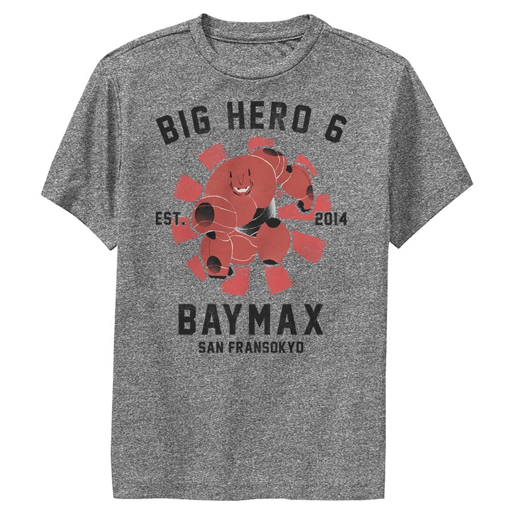 Disney Big Hero 6 Baymax Collegiate Boys Short Sleeve Tee Shirt, Charcoal Heather, X-Large