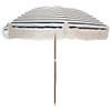 Tassel Beach Umbrella 7 Foot  Designer Umbrella Fringed Tassels  Wood Grain Steel Pole  Tilt Function  Ground Stake - UPF 50+ UV Sun Protection - Exotic Tan Color Striped  Carry Bag