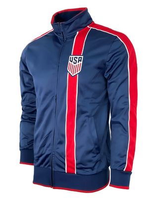 Icon Sports Officially Licensed U.S. Soccer Full Zip Up Active Adult Training Soccer Track Jacket | Navy/Red, Small