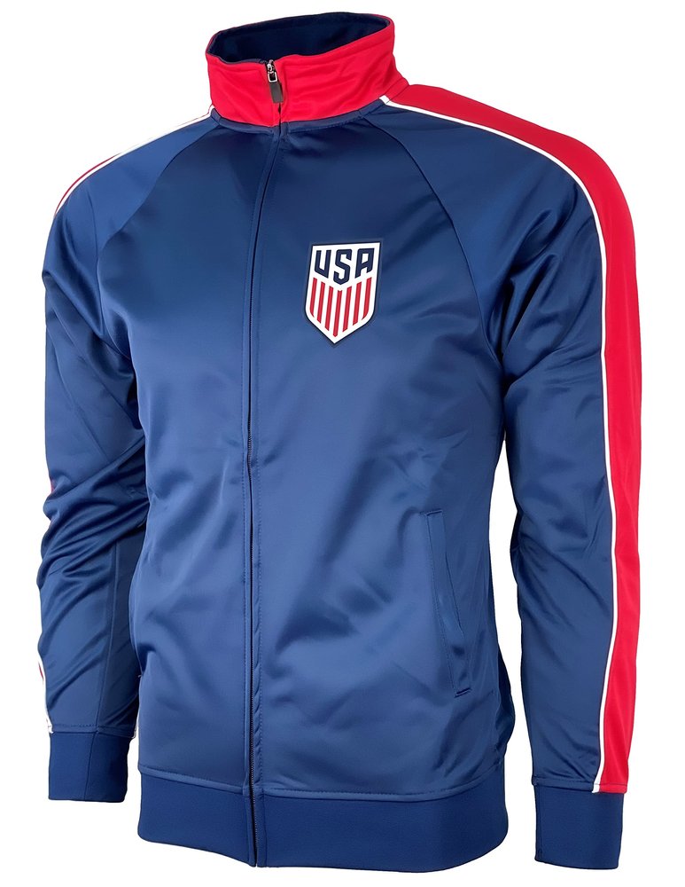 Icon Sports Officially Licensed U.S. Soccer Full Zip Up Active Adult Training Soccer Track Jacket | Navy, Large