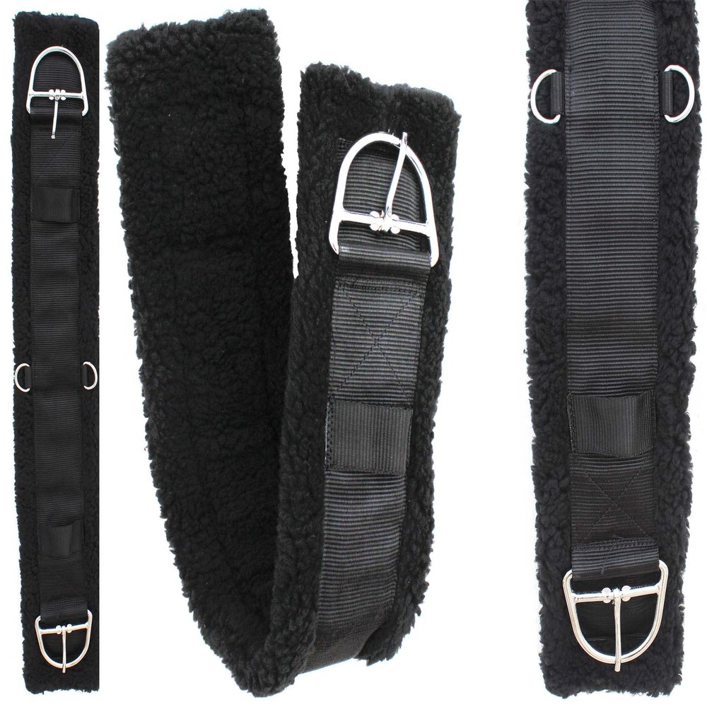 CHALLENGER 36" Western Black Nylon Webbed Straight Rear Flank Saddle Cinch Fleece 97126BK-36