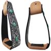 CHALLENGER Horse 5" Black Slanted Offset Angled Saddle Stirrups Green Turquoise Stone 51225 view 1