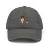 Sheltie hat, Embroidered hat, sheltland Sheepdog hat, Sheltie mom hat, Sheltie dad hat, Distressed Dad Hat. Charcoal Grey view 1