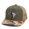 Paramount Outdoors Wood Duck Trucker Rope Cap Mesh Back Vintage Waterfowl Duck Hunting Cap in Olive Throwback Camo view 1