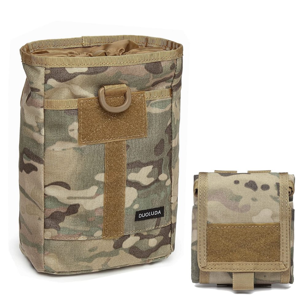 DUOLUDA Tactical Folding Dump Pouch Utility Tool Bag Military Molle Drawstring Ammo Magazine Pouch-EDC Drop Bag for Ammo, Magazines, Range Shooting, Hunting, Outdoor Sports (Multicam)