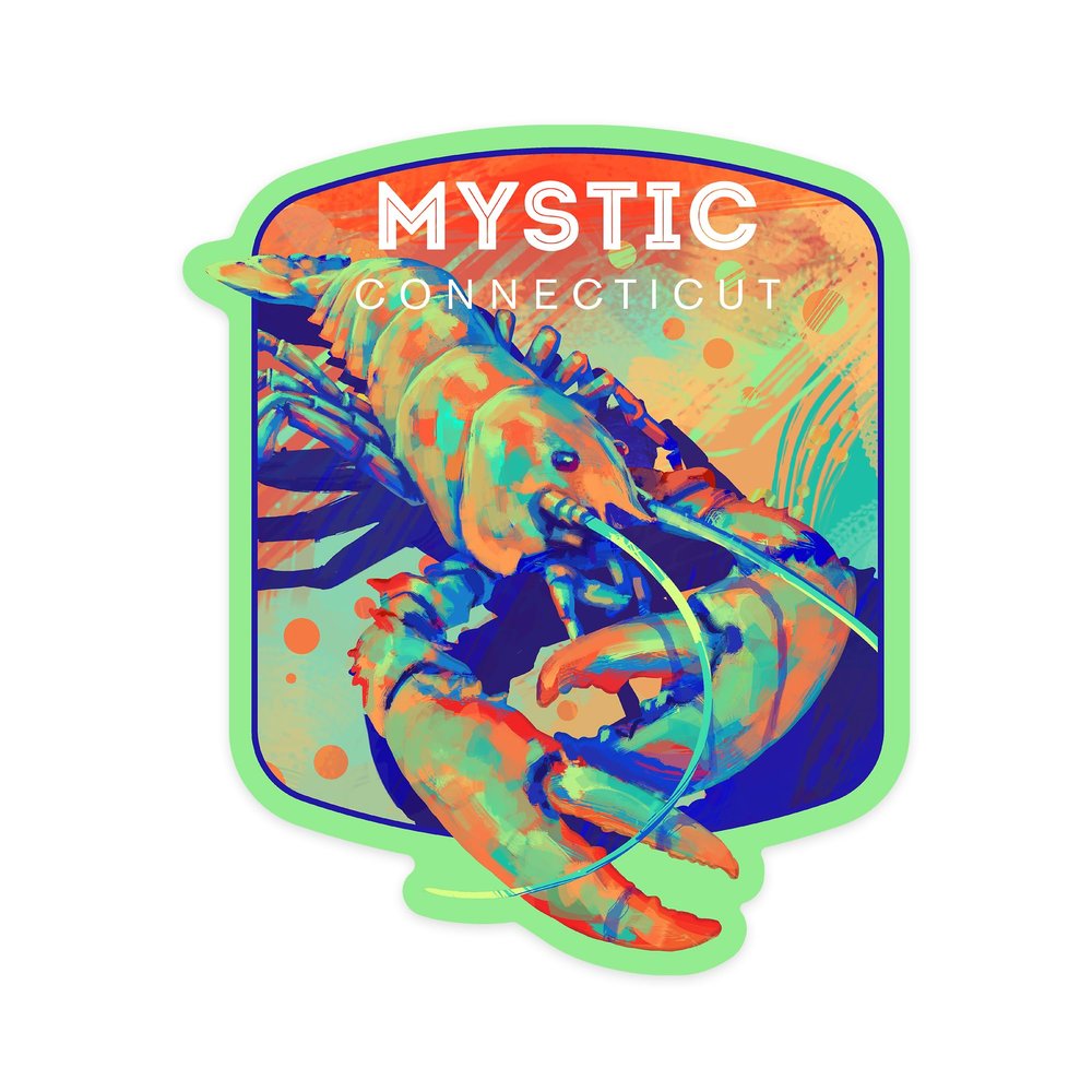 Die Cut Sticker Mystic, Connecticut, Lobster, Vivid Series, Vinyl Sticker, (Waterproof Decal for Cars, Water Bottles, Laptops, Coolers), Large
