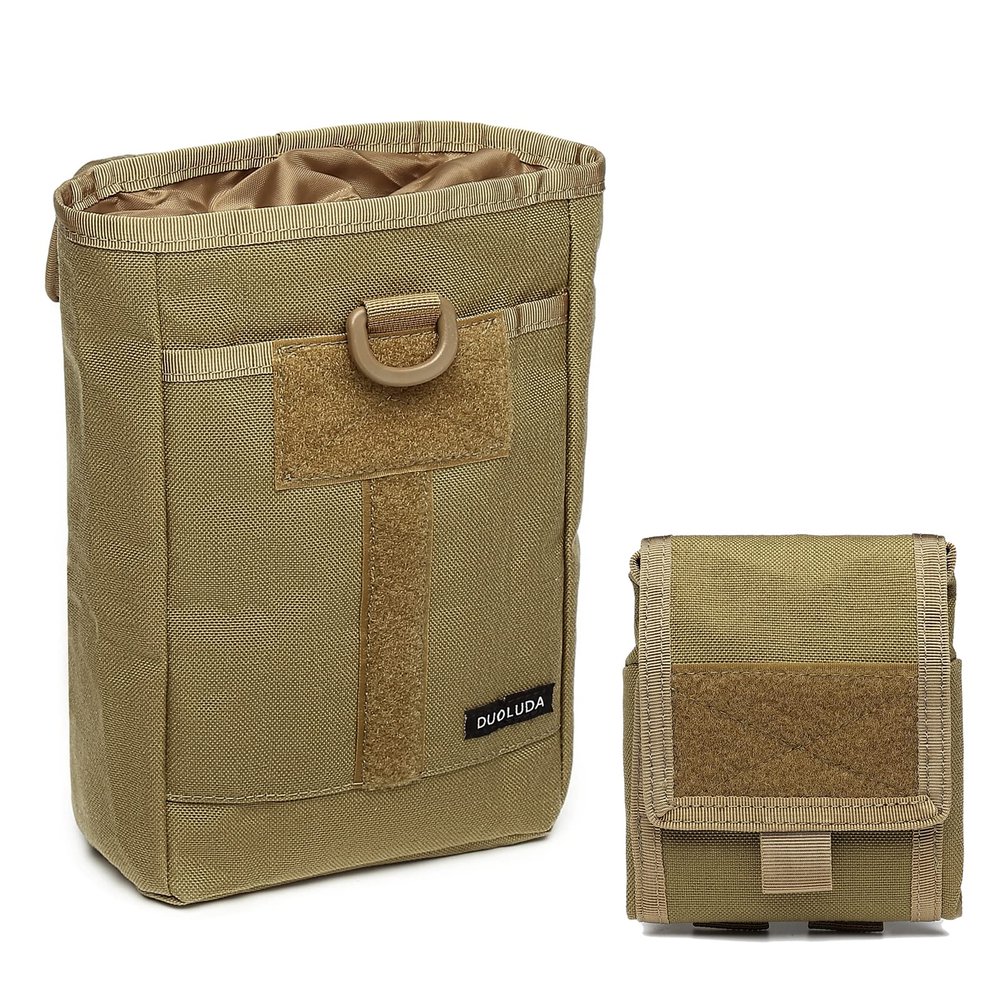 DUOLUDA Tactical Folding Dump Pouch Utility Tool Bag Military Molle Drawstring Ammo Magazine Pouch-EDC Drop Bag for Ammo, Magazines, Range Shooting, Hunting, Outdoor Sports (Khaki)