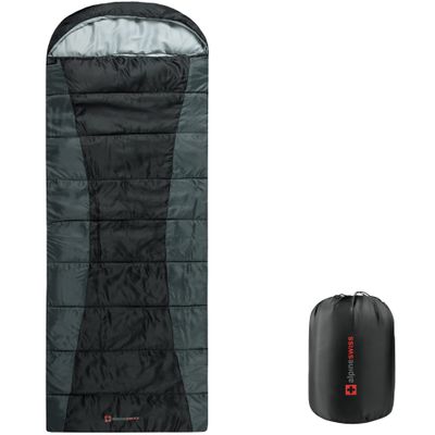 Alpine Swiss 0C (32F) Sleeping Bag Lightweight Waterproof with Compression Sack Adults All Seasons Camping Hiking Backpacking Travel Outdoor Indoor Black Gray