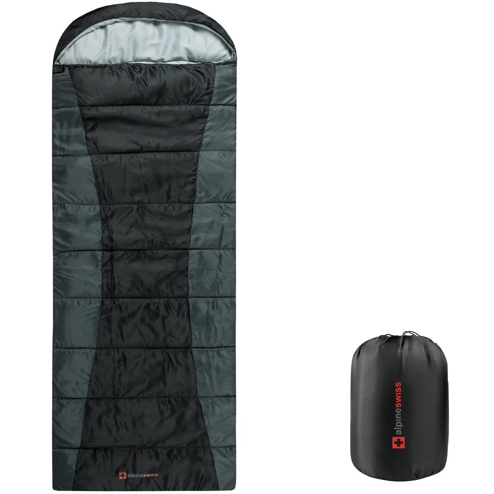Alpine Swiss 0C (32F) Sleeping Bag Lightweight Waterproof with Compression Sack Adults All Seasons Camping Hiking Backpacking Travel Outdoor Indoor Black Gray