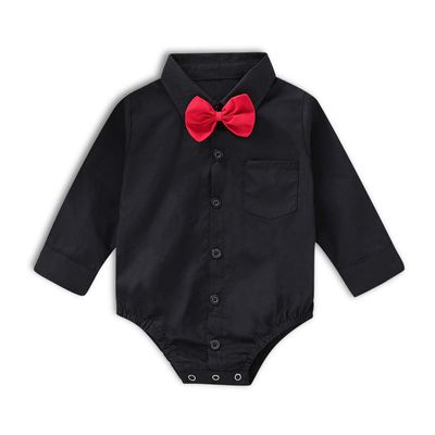 SOBOWO Baby Funeral Outfit Boy Infant Formal Dress Shirt Bodysuit Long Sleeve Button Up One-Piece Romper Jumpsuit Wedding Party 0-24M(18-24 Months, Black)