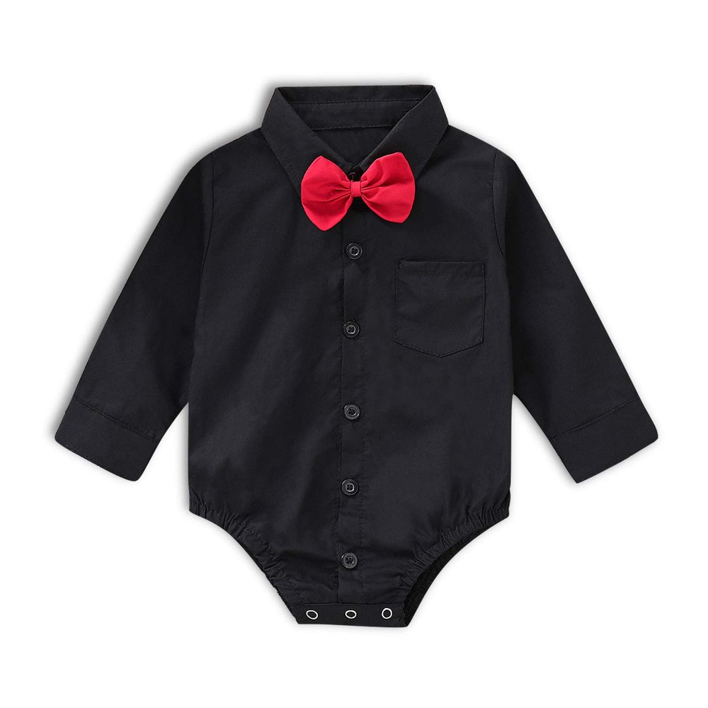 SOBOWO Baby Funeral Outfit Boy Infant Formal Dress Shirt Bodysuit Long Sleeve Button Up One-Piece Romper Jumpsuit Wedding Party 0-24M(18-24 Months, Black)