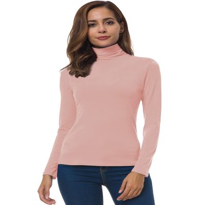 VOBCTY Womens Long Sleeve Turtleneck Lightweight Slim Active Shirt (22-Grey Pink, XL)