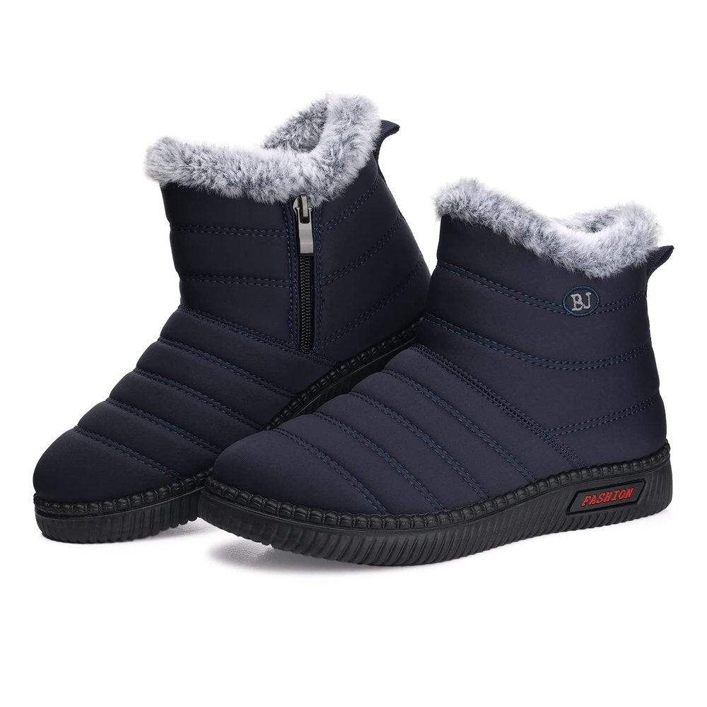 TEMOFON Womens Winter Snow Boots: Warm Fur Lined Ankle Booties Waterproof Slip On Booties Comfortable Outdoor Shoes with Zipper Blue Size 7