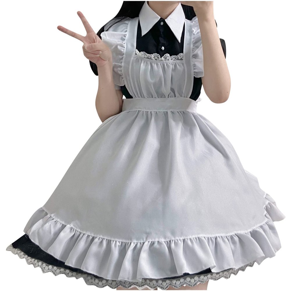 XUNRYAN Women's Two Pieces Outfits Cute Maid Dress with Apron Fancy Dresses Halloween Costume Lolita Dress Ball Gown Black