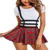 Avidlove Women Mini Skirt Suspender Skirt Sexy Skirts Roleplay MircoPleated Short Red Plaid M