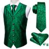 Barry.Wang Men Emerald Green Flower Formal Dress Vest Matched Paisley Tie Set Suit Waistcoat Wedding 5PCS view 2