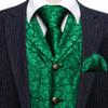 Barry.Wang Men Emerald Green Flower Formal Dress Vest Matched Paisley Tie Set Suit Waistcoat Wedding 5PCS view 4