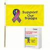 AGAS 12x18 Inch Military Stick Flags- mounted on 24 Inch tall x 5/16 inch dia Natural Wood pole with a gold ball spear. top. (Support our Troops-Yellow) view 1