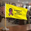 AGAS 12x18 Inch Military Stick Flags- mounted on 24 Inch tall x 5/16 inch dia Natural Wood pole with a gold ball spear. top. (Support our Troops-Yellow) view 3
