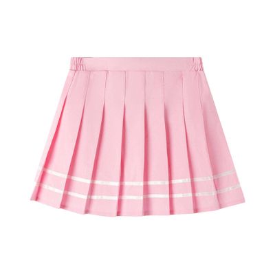 easyforever Girls Striped Pleated Skirt Scooter Skater Tennis School Uniform A-line Mini Skirt Japanese Skort Skirt Pink 7-8 Years