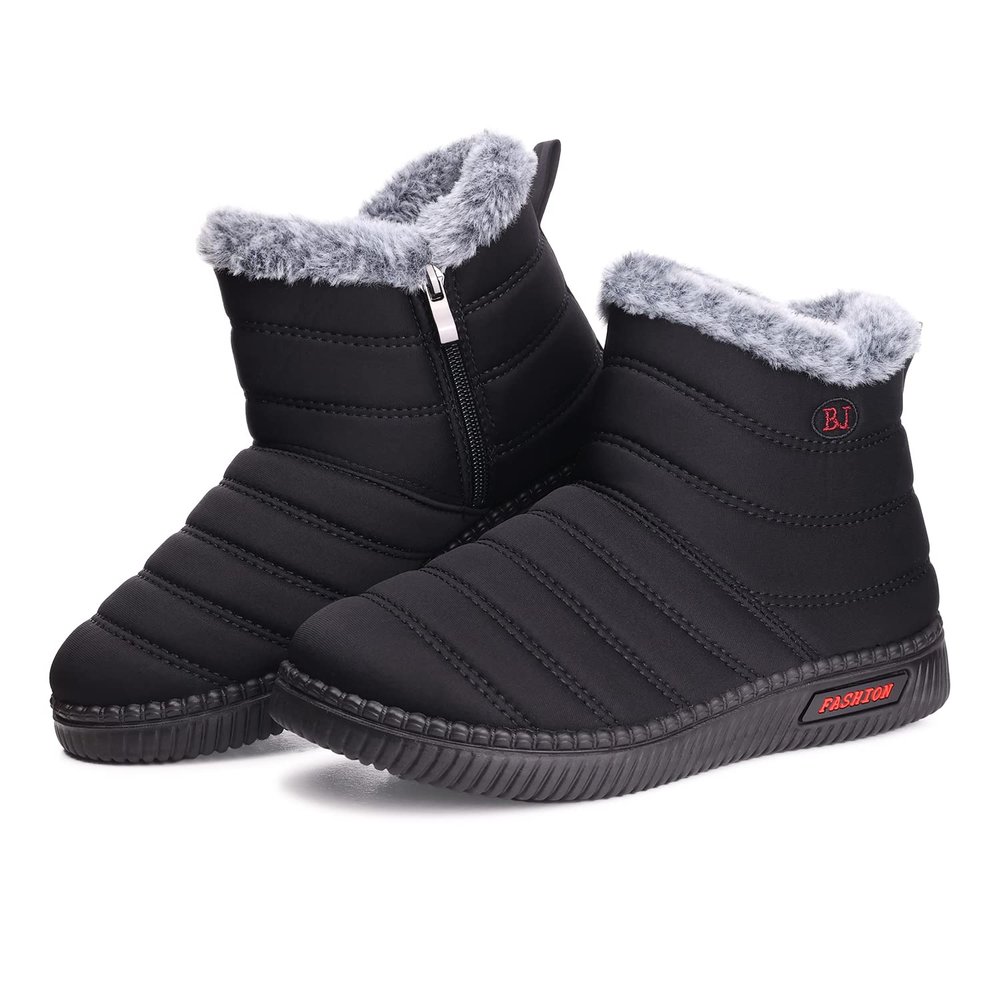 TEMOFON Womens Snow Boots Winter: Black Warm Fur Lined Ankle Booties Outdoor Anti-Slip Waterproof Comfortable Snow Boots for Women Size 8.5
