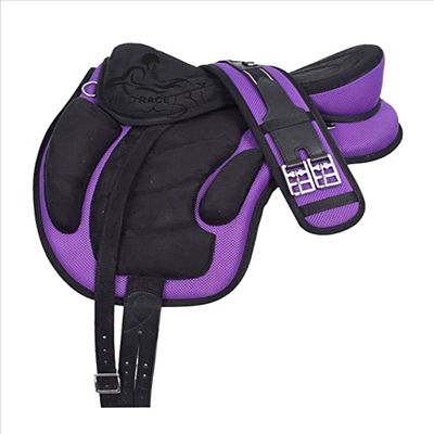 WILD RACE Freemax Saddle Treeless Saddle with Matching Girth (14", Purple)