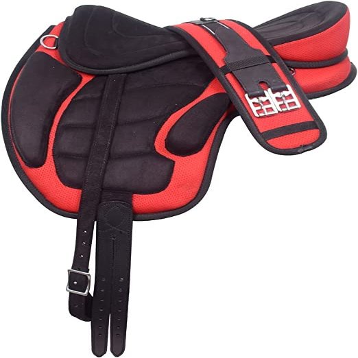 WILD RACE Freemax Saddle Treeless Saddle with Matching Girth (15", Red)
