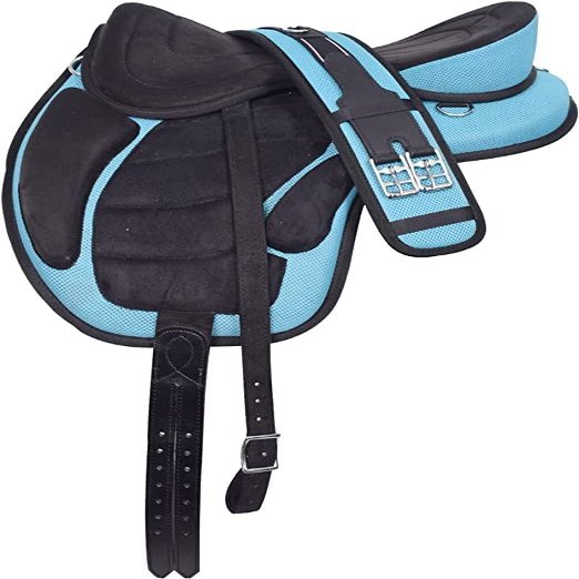 WILD RACE Freemax Saddle Treeless Saddle with Matching Girth (14", Turquoise)