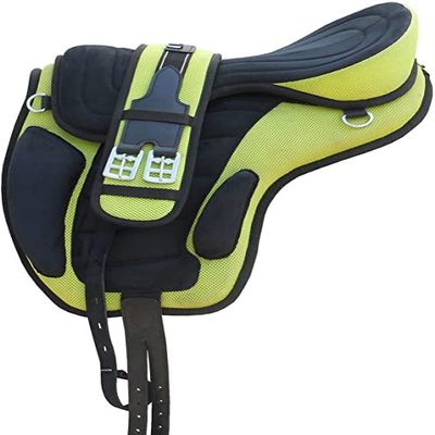 WILD RACE Freemax Saddle Treeless Saddle with Matching Girth (16", Green)