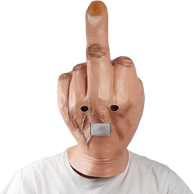 Middle Finger Mask Halloween Creepy Fingers Mask Novelty Middle Finger Head Cover Halloween Costume Latex Mask Full Headcover for Halloween Cosplay
