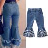 Children Toddler Kids Baby Girls Flare Pants Denim Tassel Clothes Jeans Pants Elastic Pants (Blue, 5-6 Years) view 2