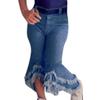Children Toddler Kids Baby Girls Flare Pants Denim Tassel Clothes Jeans Pants Elastic Pants (Blue, 5-6 Years) view 3