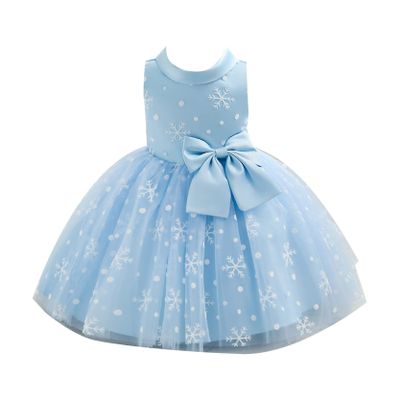 Loloda Baby Girls Pageant Snowflake Bowknot Princess Dresses Toddler Formal Christmas Party Dress Sky Blue 4-5 Years
