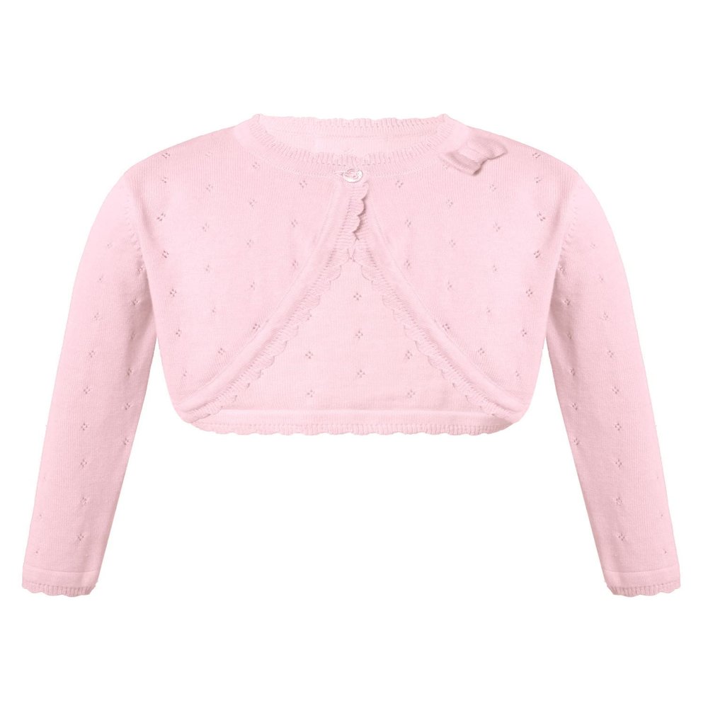 Jhaoyu Kids Girls Knit Long Sleeve One Button Bolero Shrugs Cardigan Sweater Cover-Up for Wedding Party Casual Dress Pink 13 Years