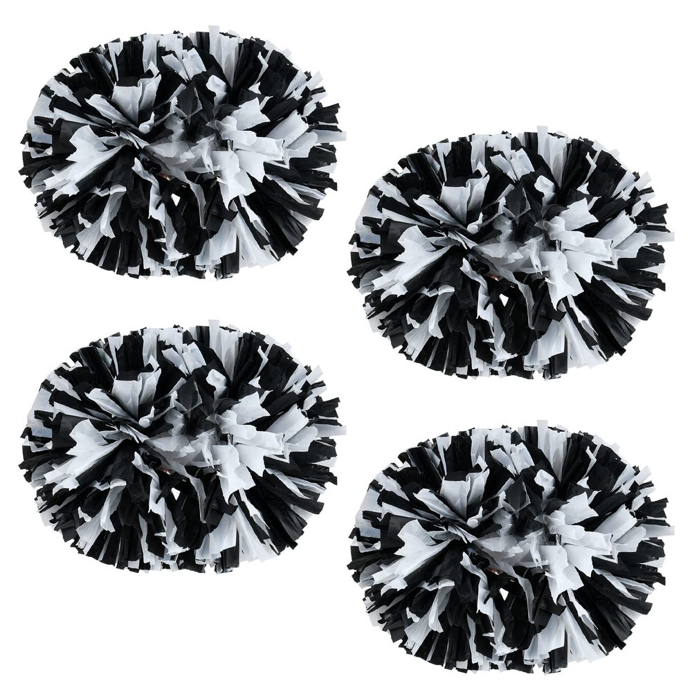 Supkiir 4Pcs Cheerleading Pom Poms for Cheerleader Costume Women, 2 Pair Cheer Pompoms for Boy Girl School Sports Games Team Spirit Cheering Dancing (Black White)
