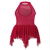 Moily Big Girls Sequins Ballet Latin Lyrical Dance Dress Halter Cutout Back Leotard Irregular Skirts Burgundy 8 view 2