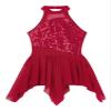 Moily Big Girls Sequins Ballet Latin Lyrical Dance Dress Halter Cutout Back Leotard Irregular Skirts Burgundy 8 view 3