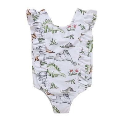 Bathing Beach Dinosaur One-Piece Girls Print Toddler Baby Swimwear Ruffles Kids Girls Bathing Suits (Green, 4-5 Years)
