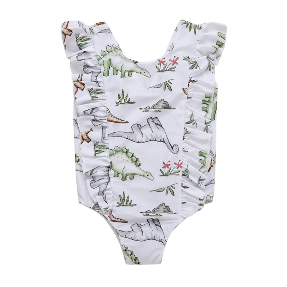 Bathing Beach Dinosaur One-Piece Girls Print Toddler Baby Swimwear Ruffles Kids Girls Bathing Suits (Green, 4-5 Years)