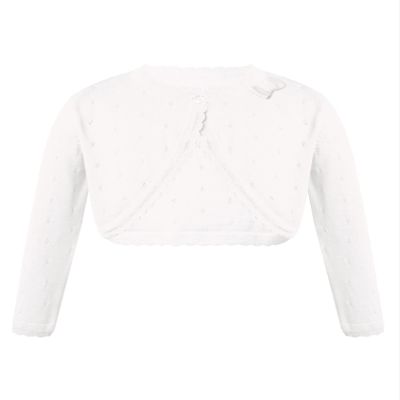 Jhaoyu Kids Girls Knit Long Sleeve One Button Bolero Shrugs Cardigan Sweater Cover-Up for Wedding Party Casual Dress White 8 Years