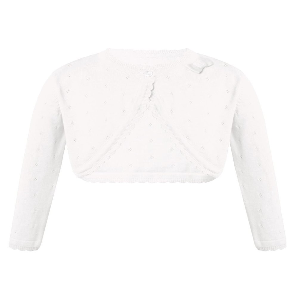 Jhaoyu Kids Girls Knit Long Sleeve One Button Bolero Shrugs Cardigan Sweater Cover-Up for Wedding Party Casual Dress White 8 Years