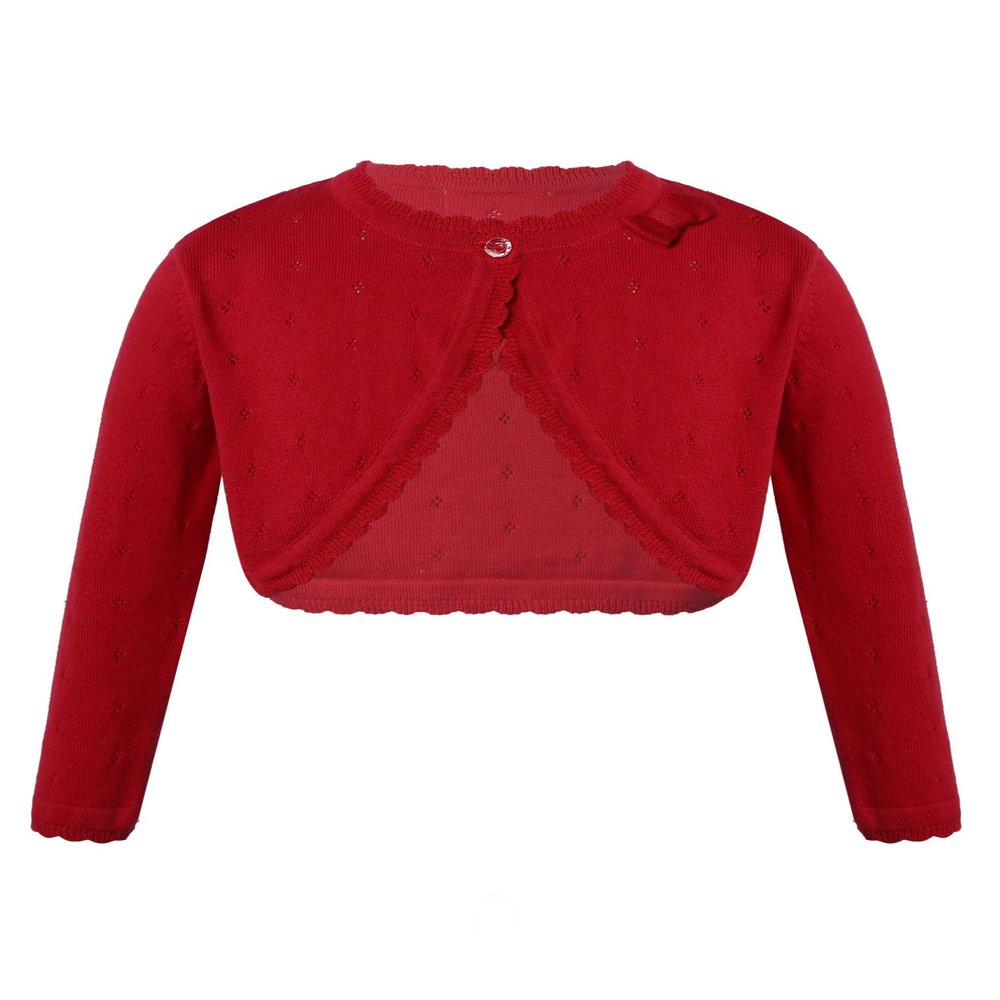 Jhaoyu Kids Girls Knit Long Sleeve One Button Bolero Shrugs Cardigan Sweater Cover-Up for Wedding Party Casual Dress Red 8 Years