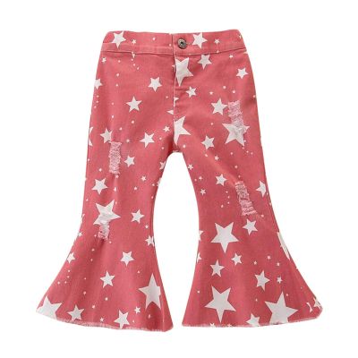 Waist Kids Toddler Girls Bell Jeans Bottoms Printing Star Baby Denim High Girls Pants 9-12 Month Boy (Pink, 2-3 Years)